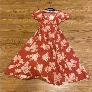 Lulus floral red maxi wrap dress cotton
